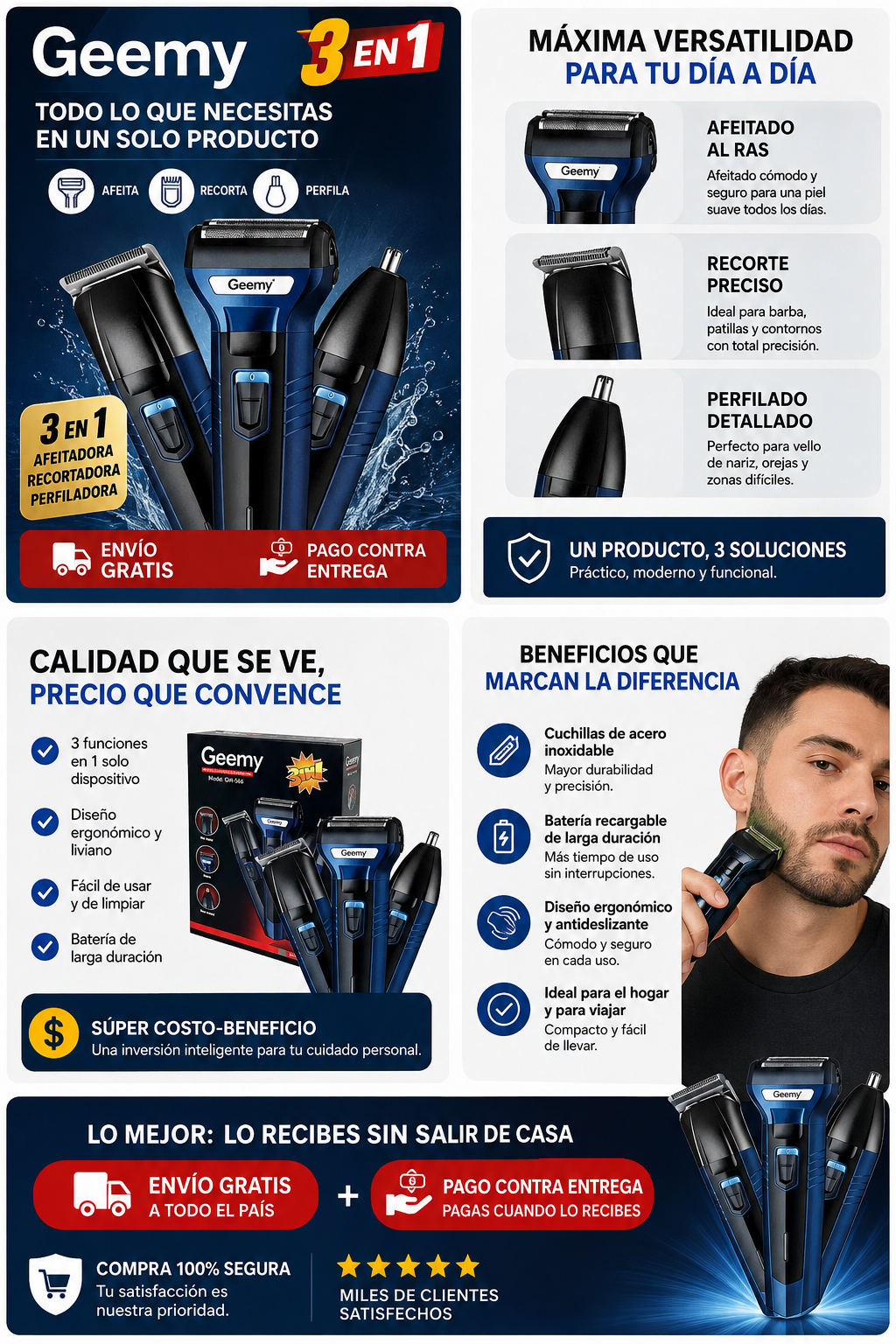 ¡Luce una barba perfecta sin salir de casa con la Barbera Geemy 3 en 1!