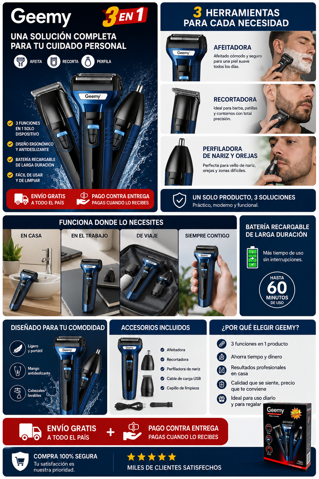 ¡Luce una barba perfecta sin salir de casa con la Barbera Geemy 3 en 1!